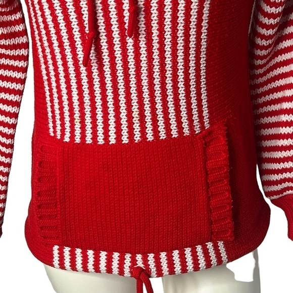 VINTAGE YOUNG STYLE Red White Striped Hooded Sweater Women's Size S/M EU 40/42 - Picture 7 of 17